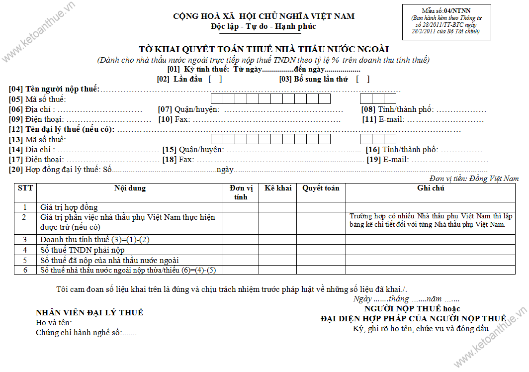 mẫu số 04/NTNN