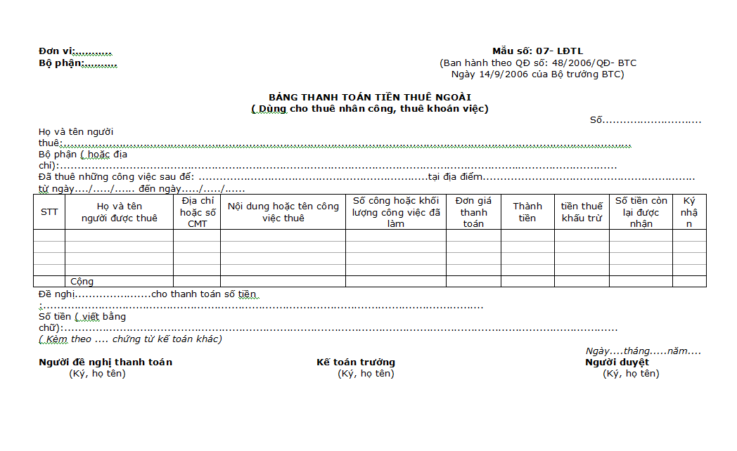 Mẫu số 07- LĐTL