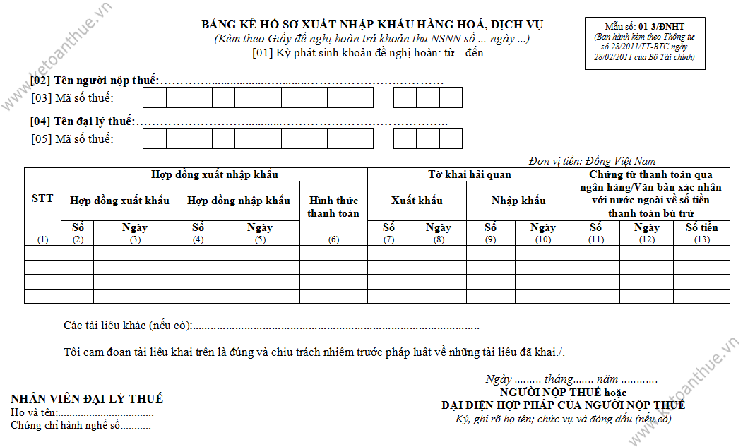 Mẫu số 01-3/ĐNHT