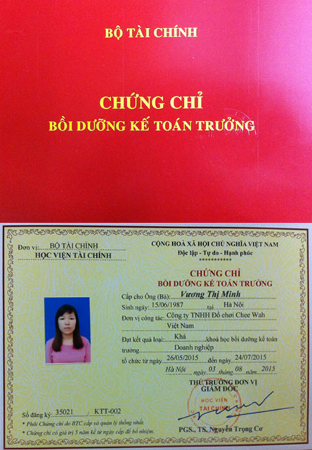 Mẫu chứng chỉ kế toán trưởng